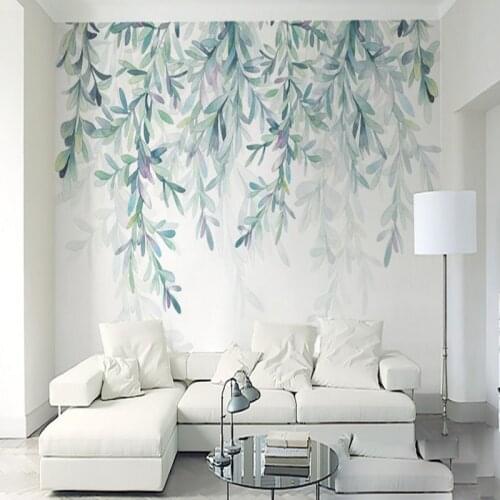 Custom photo painting wallpaper for wall decorate painting fresh leaves watercolor style nordic simple TV background wallpaper