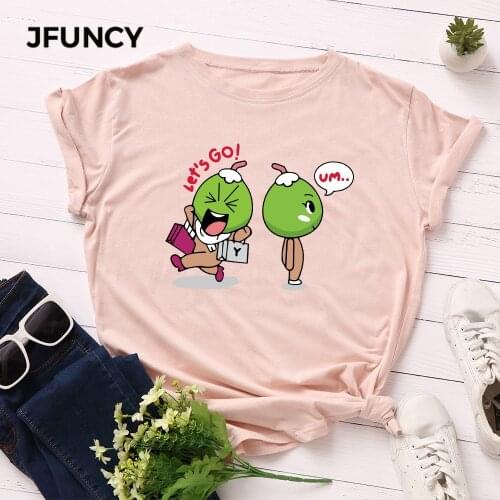 JFUNCY Funny Print Women Oversized T-shirts Plus Size Short Sleeve Casual Loose Woman Tee Tops Female Summer Cotton Tshirt