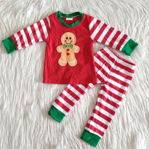 Wholesale/retail baby boys Embroidery cartoon pattern outfits winter striped 2 pcs set kid childrens clothing pajamas set