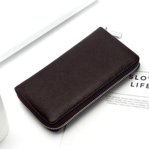 Unisex Genuine Leather Wallet Zipper Coin Pocket Long Purse More Screens Clutch Passport Cover For Men Fashion Card Holder