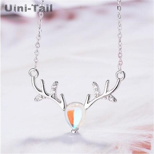 Uini-tail hit 925 sterling silver colorful elk necklaces Koreas simple fashion dynamic deer necklace high quality GN507