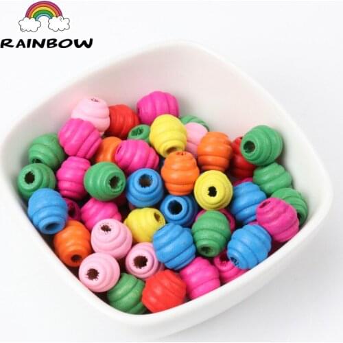 Mixed Colors Round Whorl Shape Wooden Material Spacer Beads For Jewelry Making DIY 11x14mm 50pcs