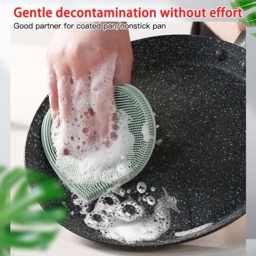 Multifunctional Non-stick Silicone Dishwashing Brush Kitchen Durable Magic Sponge Brush for Pot Pan Dish Bowl Fruit Vegetable