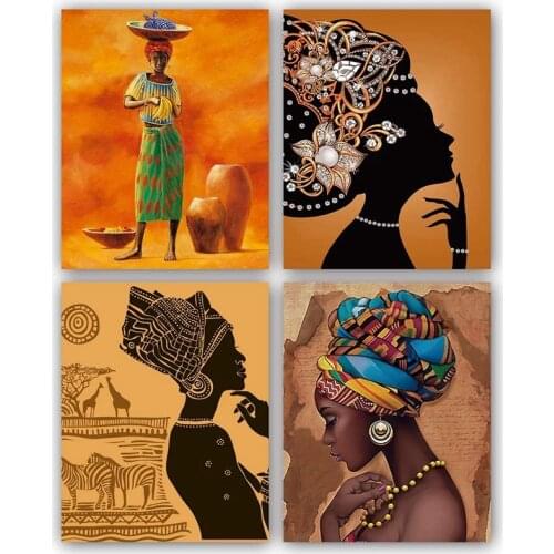 African American Ethnic Ancient Black Woman Wall Art Paintings Set of 4 (8X10Inch Canvas Picture) for Office Room Poster