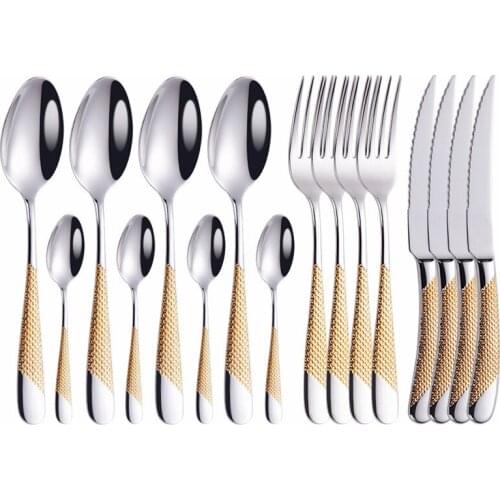 16Pcs Golden Dinnerware Set Stainless Steel Knife Fork Spoon Tea Spoon Cutlery Set Kitchen Silverware Tableware Set Dropshipping
