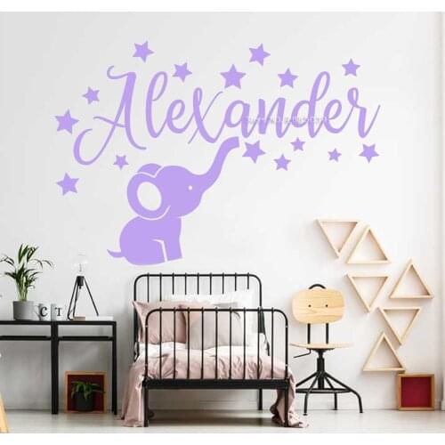 Baby elephant Decal Custom Boy Name Wall Stickers For Nursery Decor Cute elephant Muruals DIY Stars Sticker Personalised LC1679