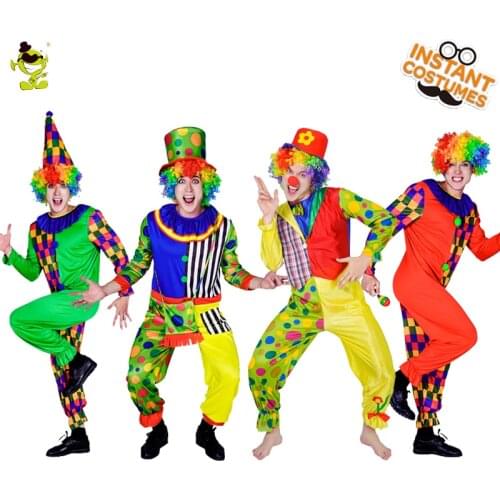 New Clown Costumes Cosplay Party for Adult Mens Role Play Carnival &Purim Party with Wig Clown Costumes