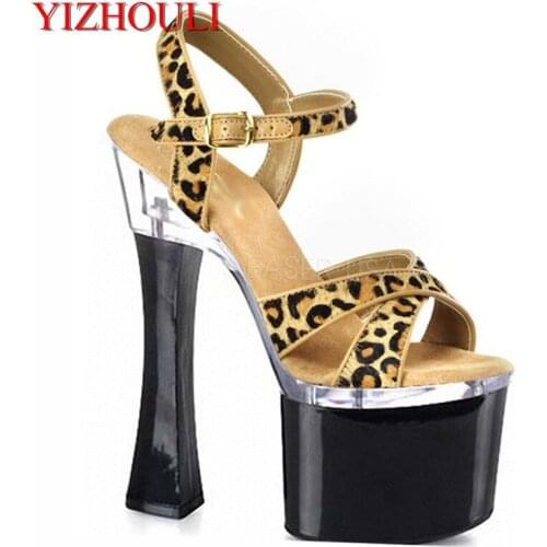 Super unique 18 cm high heels sandals thick leopard Europe and the United States with the Dance Shoes