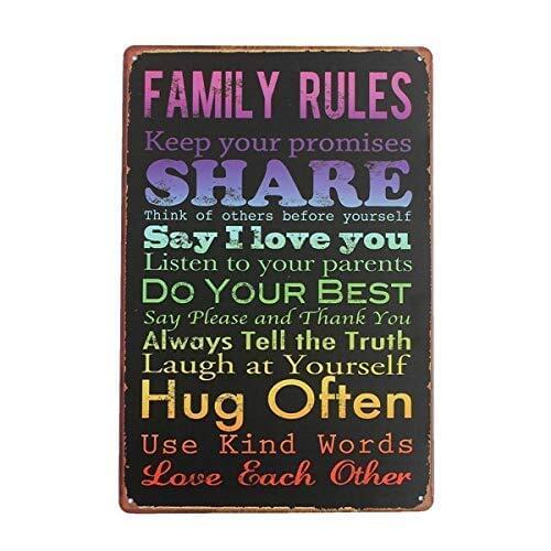 Family Rules Tin Sign Metal Sign Metal Decorative Wall Sign Wall Poster Bar Cafe House Home Decor 20 30cm