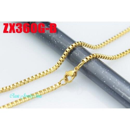 14"-38" length golden color stainless steel necklace 2mm fashion box chain Jewelry women male lady fashion chains ZX360G-B