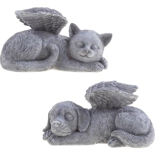 Dog/Cats Angel Pet Memorial Grave Marker Tribute Statue Resin Art Crafts Decorations Ornaments Gifts LXAF