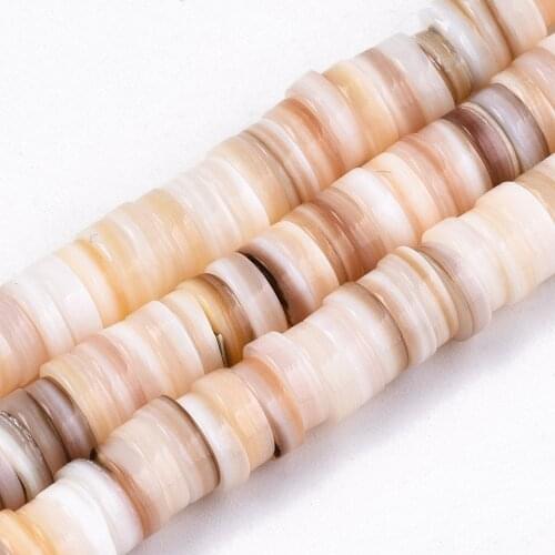 5mm Natural Freshwater Shell Beads Disc Flat Round Heishi Beads for Women DIY Jewelry Making Accessories about 204~209pcs/Strand