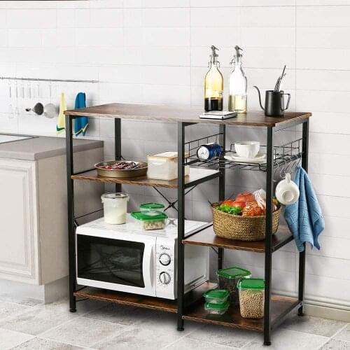 Industrial Kitchen Bakers Rack Utility Storage Shelf Microwave Stand 3-Tier Kitchen Storage Cart Table for Spice Rack Organizer