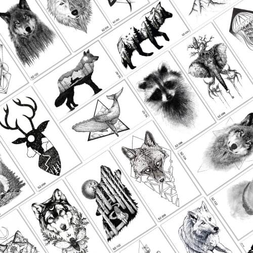Qucious Black Animal Temporary Tattoos Fashion Wolf Body Art Arm Legs Tattoos Paper For Adult Waterpoof Realistic Sheets Sticker