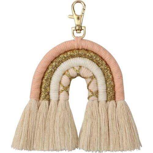 Rainbow Keychains Women Boho Key Holder Keyring Macrame Bag Charm Car Hanging