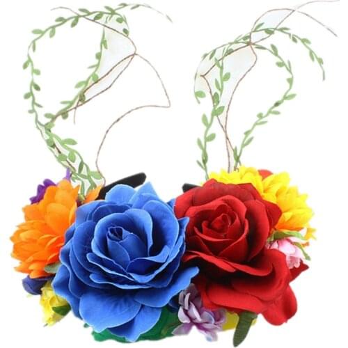 Halloween Rose Flower Headband with Long Vines Flower Masquerade Hair Props