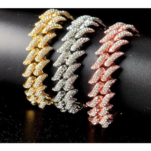 S-Link Miami Rose Gold Cuban Bracelet Pink Rhinestone Alloy Frozen Hip Hop Fashion Punk Necklace Jewelry