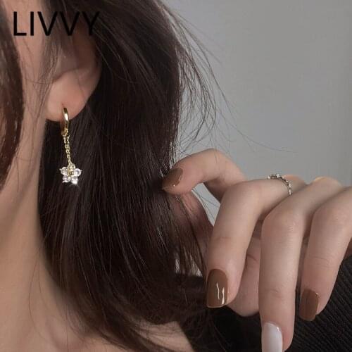 LIVVY Silver Color Tassel Chain Zircon Flower Earrings For Women Simple Fashion High Quality Exquisite Elegant Jewlery