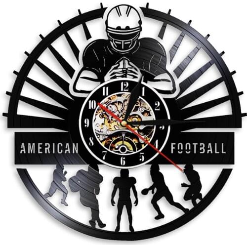 American Football Players Vinyl Record Wall Clock Sports Locker Room Wall Decor Modern Design Rugby Mute Watch Football Fan Gift