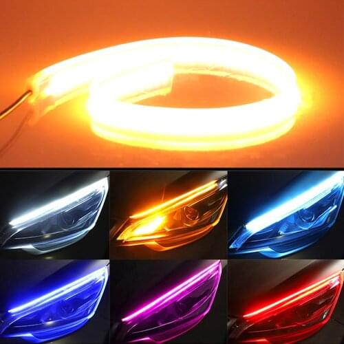 2x Waterproof Car Headlight Decorative Led Strip Dual Color Streamer Light Strip Flexible Turn Signal DRL Daytime Running Lamp