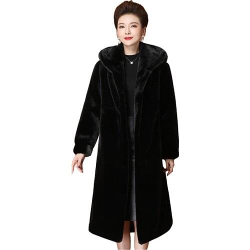 High quality mink fur coat female imported Whole fur mink velvet parka coats women medium length plus size velvet fur overcoat