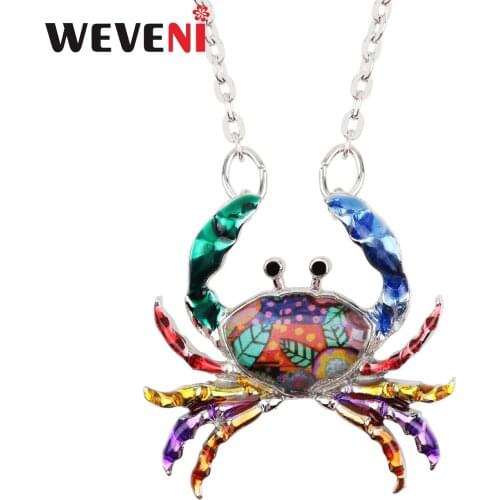 WEVENI Enamel Alloy Crab Necklace Chain Choker Pendant Ocean Sea Animal Jewelry For Women Girls Drop Shipping Souvenir Gift 2019