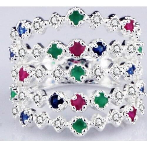 YaYI Jewelry Fashion Princess Cut Multi-Color Claw Set Cubic Zirconia Silver Color Engagement Wedding Party Lovers Rings