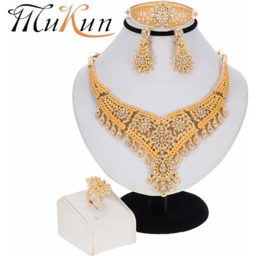 MUKUN 2020 Fashion African Bridal Jewelry Sets Wheat Shape Necklace Bracelet Elegant Women Earrings Ring Dubai Wedding Jewelry