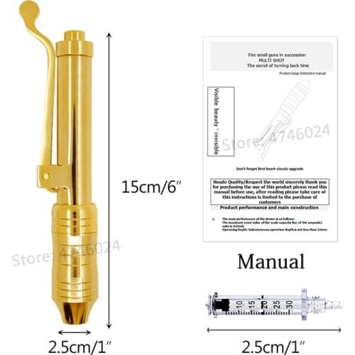 24k 0.3ml Golden Hyaluronic Pen High Pressure Density Stainless Nebulizer Anti-agin Brightening Anti Wrinkle Needle-free Gun