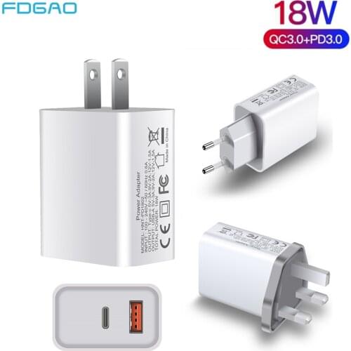 18W PD QC3.0 Fast Charging Type C Quick Charge 3.0 US Adapter Dual USB Charger For iPhone 12 11 Pro Max Mini SE 2 XS XR 8 7 iPad