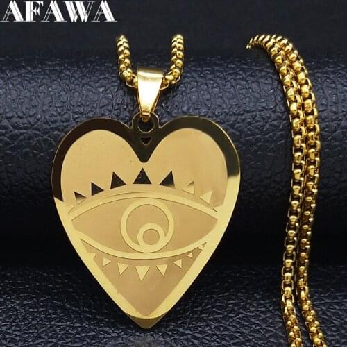 2021 Fashion Eye Heart Stainless Steel Statement Necklace for Women Golod Color Star Islam Necklace Jewelry bijoux femme N19774