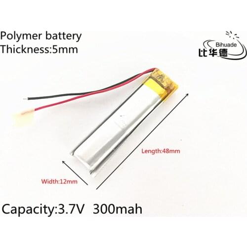 3.7V 300mAh 501248 Lithium Polymer Li-Po li ion Rechargeable Battery cells For Mp3 MP4 MP5 GPS PSP mobile bluetooth