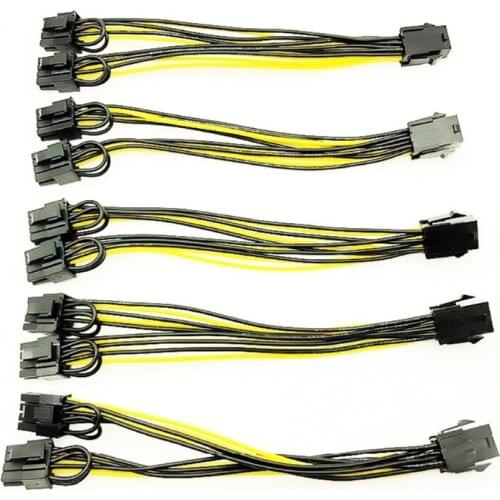 5Pcs GPU VGA PCIe 6 Pin Female to Dual 2X 8 Pin (6+2) Male PCI Express Power Adapter Braided Y-Splitter Extension Cable