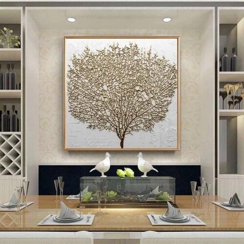 Abstract Golden Tree Wall Art Canvas Painting Modern Minimalist Posters and Prints Square Decorative Pictures for Living Room