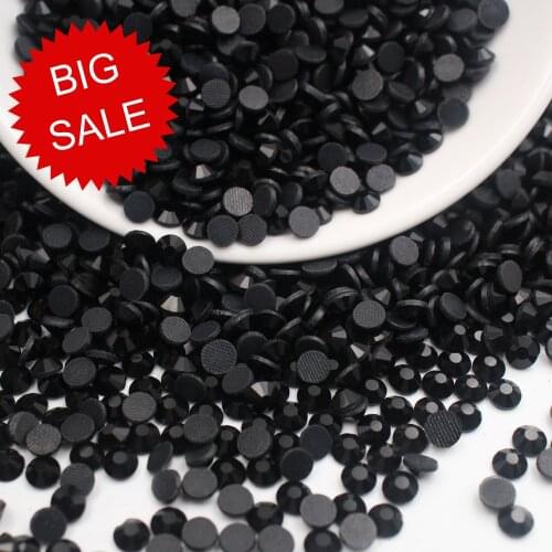 Promotion! 1440pcs SS16-SS20 Black FlatBack DMC Hot Fix Rhinestones Glass Strass Iron On Hotfix Rhinestone For Wedding Dress