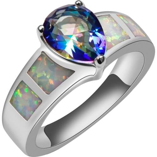 White Fire Opal With Rose Rainbow Crystal Zircon 925 Sterling Silver Ring Beautiful Jewelry Size 6 7 8 9 10 R1388
