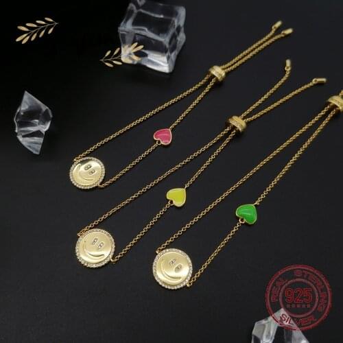 New cute 925 silver ladies adjustable smile heart-shaped bracelet multiple choices fashion light luxury Monaco jewelry gift