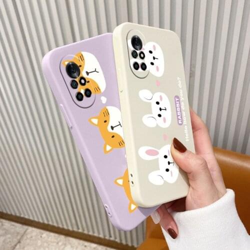 Three Rabbits Square Liquid Silicone Case For Huawei Nova 8 7 Pro SE 6 SE 5 Pro 5Z 5I 5Ipro 5T 4 4E Soft Phone Cover Case Coque