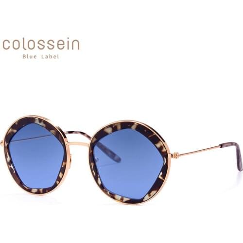 COLOSSEIN Classic Sunglasses Women Fashion Formal Vintage Round Sun Glasses Men Modis Personality Metal Blue UV400 Eyewear