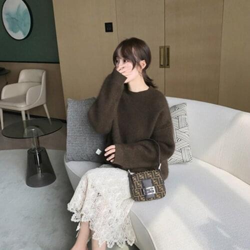 Feiorn Black Mink sweater womens autumn / winter 2020 new Pullover loose and lazy, wear raccoon fur thick top