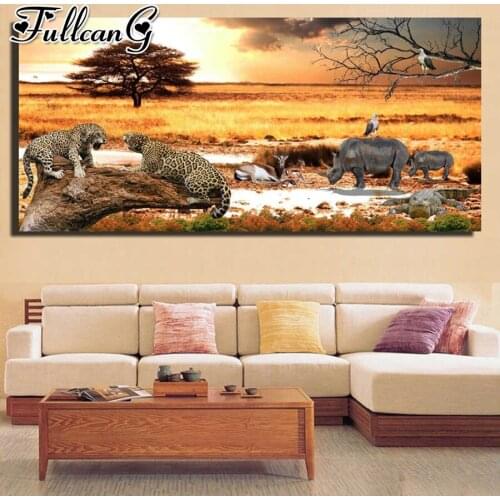 FULLCANG African Lion Leopard Animals large diamond painting 5d diy full square round drill mosaic embroidery sale decor FC2802