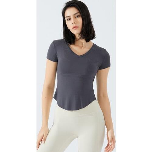 UA_ROCK Summer New Pocket V-Neck Slim Sports T-Shirt Womens Stretch Quick Dry Viscose Fabric Running Short-Sleeve Fitness Top