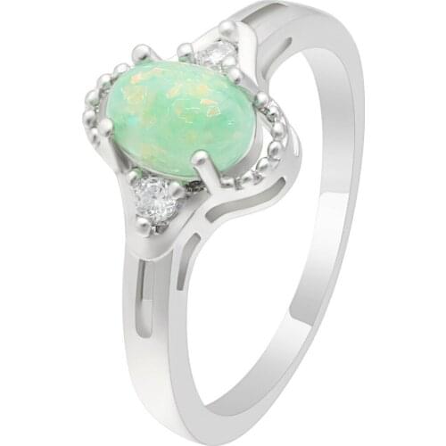 Hainon Hot Sale Fashion Fire Opal Rings Vintage Green Oval Silver Color Rings For Women Luxury Jewelry Wedding Bands