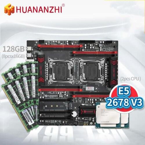 HUANANZHI X99 T8D Motherboard Intel Dual with Intel XEON E5 2678 V3*2 with 8*16G DDR3 RECC Memory Combo Kit Set NVME NGFF