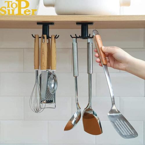 Kitchen Hooks Kitchen Organizer Home Accessories 360 Degrees Rotating Door Hook Handbag Clothes Ties Bag For Kitchen Convenience