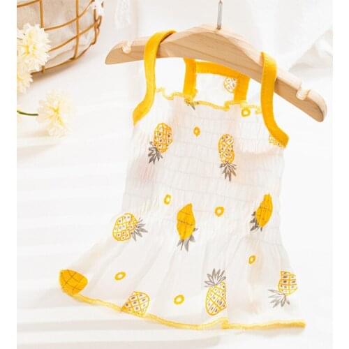 Summer Dog Shirts & Cat Dress Pineapple Fruit Print Pet Clothes Breathable Puppy T-Shirts for Small Dogs Cats Princess Dresses