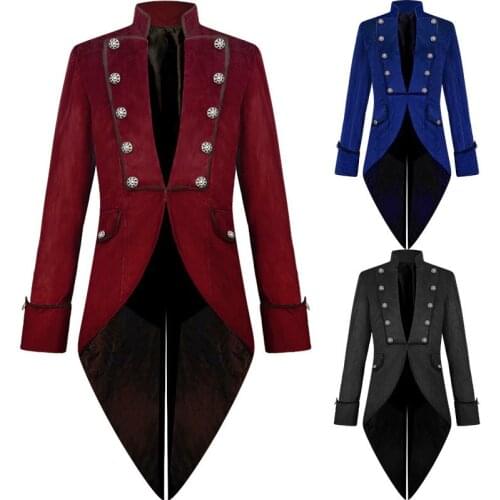 Fashion Vintage Corduroy Tuxedo Medieval Punk Jackets Gothic Coat Long Sleeve Halloween Custome Cosplay Men Outwear Masquerade