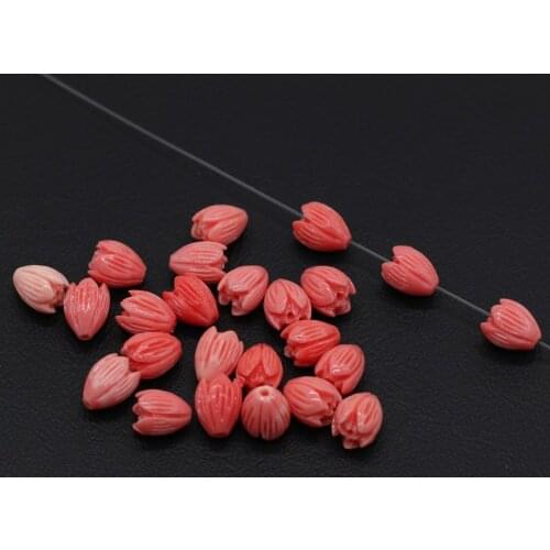 Natural Coral beads Flower Bud Shape pink Through hole Loose Spacer Beads for Jewelry Making DIY Bracelet Necklace Accessories