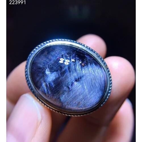 Natural Brookite Platinum Silver Rutilated Quartz Ring 23.5/18mm Oval 925 Sterling Silver Woman Men Lucky Stone Genuine AAAAA