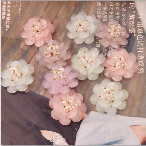 New Design 30pcs/lot White Rhinestone Core decoration Jelly color 3D Acrylic Camellia Flowers Shape Charms Diy Jewelry Accessory